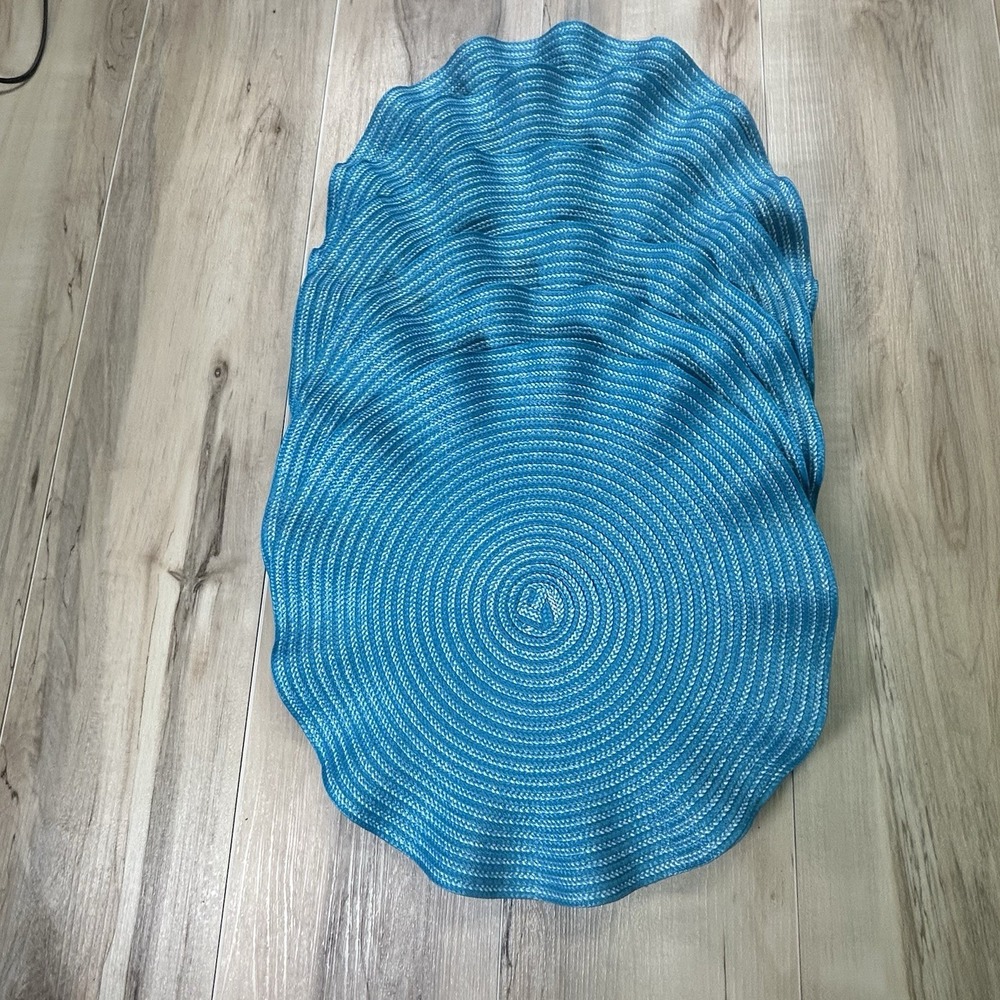 Set of 6 Pier 1 Imports Teal Ruffled Placemats - Circular Woven Coastal Boho